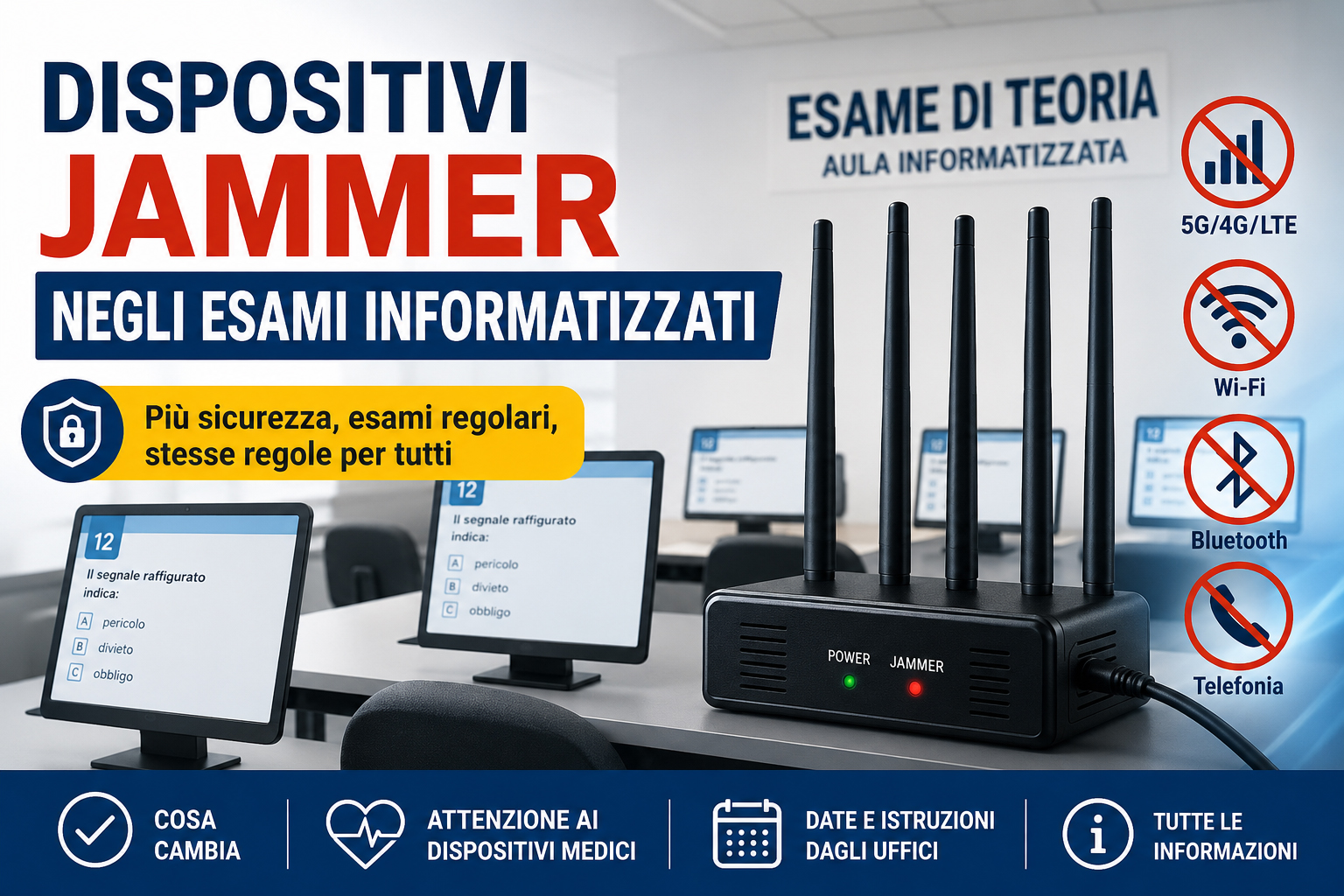 Dispositivi jammer negli esami patente: cosa cambia nei quiz informatizzati Dispositivi jammer negli esami patente: cosa cambia nei quiz informatizzati