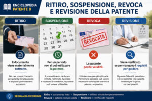 Confronto didattico tra ritiro, sospensione, revoca e revisione della patente di guida