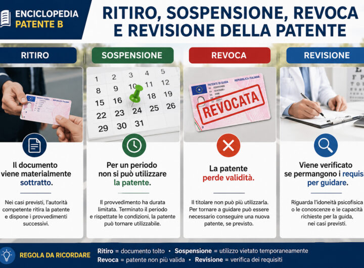 Confronto didattico tra ritiro, sospensione, revoca e revisione della patente di guida