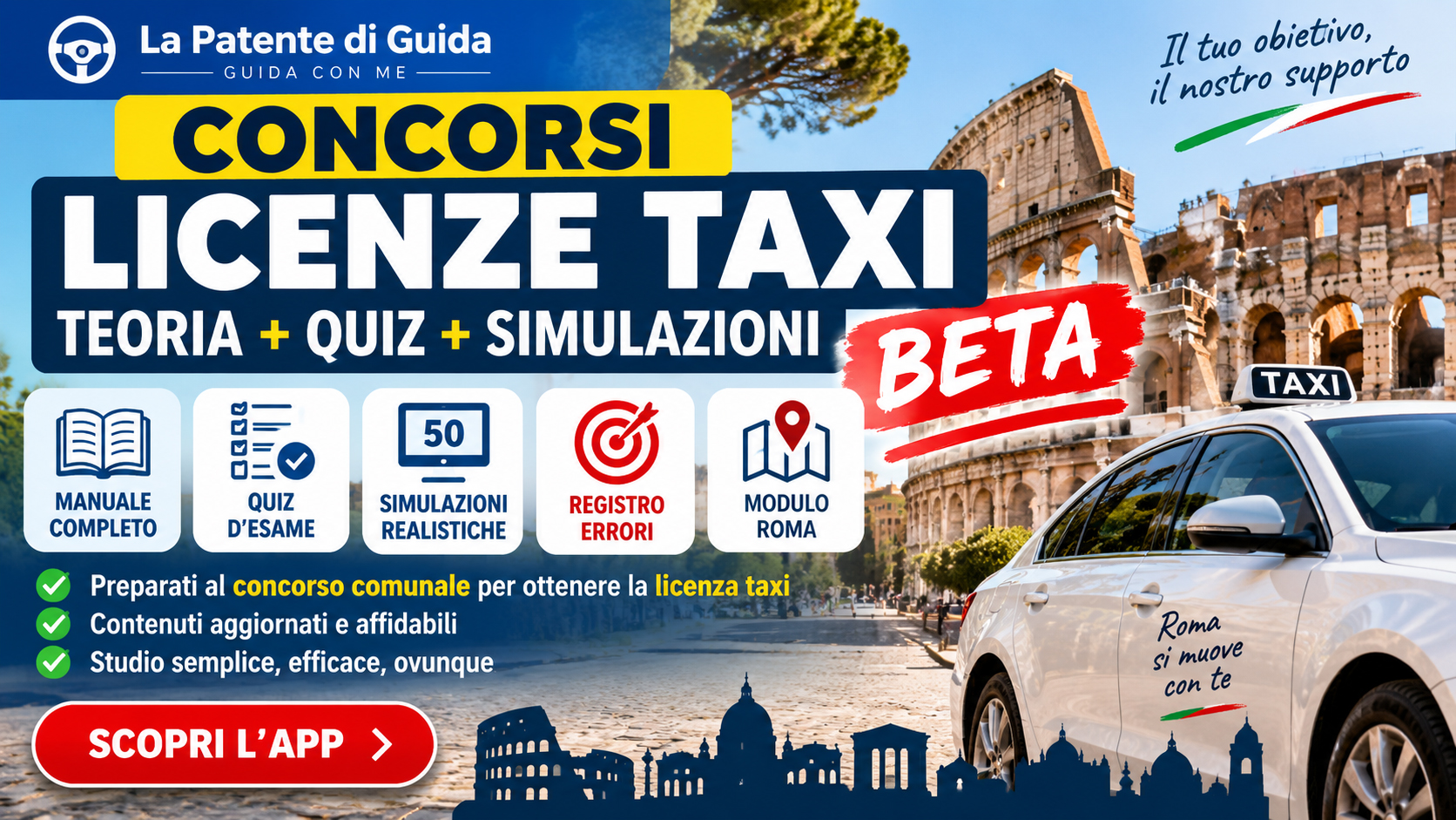 Concorsi licenze taxi: app con teoria, quiz e simulazioni