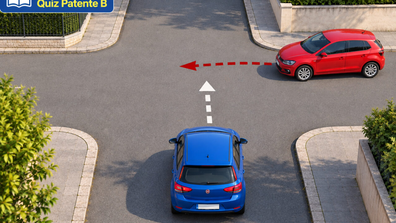 Due automobili a un'intersezione senza segnali con applicazione della precedenza a destra